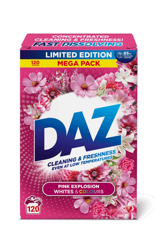 Daz Fast Dissolving Washing Powder Whites & Colours Pink Explosion 120 Washes